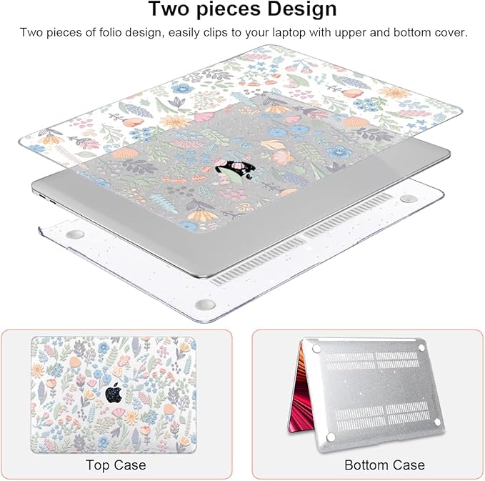 LCMOCICO for MacBook Air 13 inch Case 2021 2020 2019 2018 Model M1 A2337 A2179 A1932 with Retina Display & Touch ID, Shiny Pattern Plastic Hard Shell Case Keyboard Skin Cover, Starry Sky Flowers