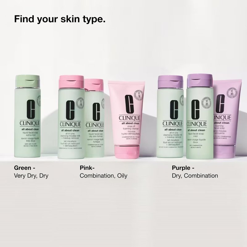 Clinique All About Clean Liquid Facial Soap | Gentle Face Cleanser For Oily Skin | Type 3 & 4 Face Wash | Step 1 in 3-Step Skin Care Routine, 6.7 Fl Oz