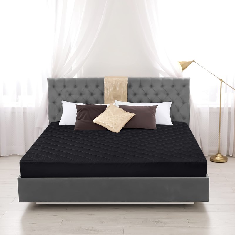 Utopia Bedding Quilted Fitted Mattress Pad, Queen Size, Elastic Fitted Mattress Topper Protector and Cover with Deep Pocket Stretches up to 16 Inches, Machine Washable (Black)