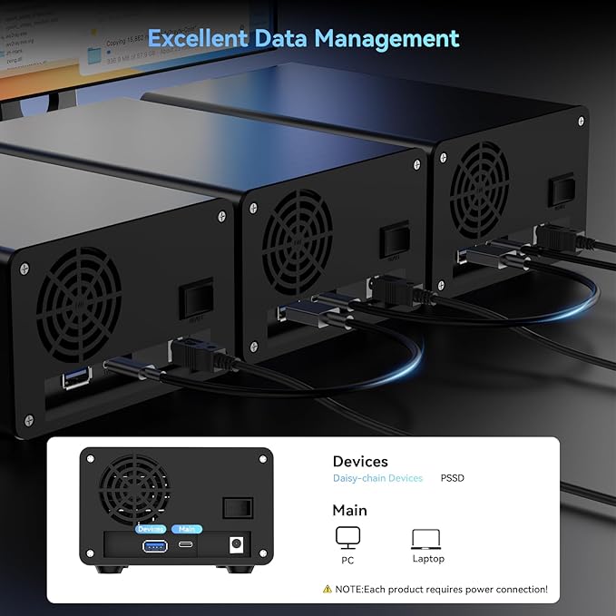 CENMATE Aluminum 2 Bay 10Gbps HDD Enclosure with Cooling Fan for 2.5“/3.5" SATA HDD/SSD with USB A/C 3.2 Gen 2, Support Hot Swappable, Tool-Free Hard Drive Enclosure