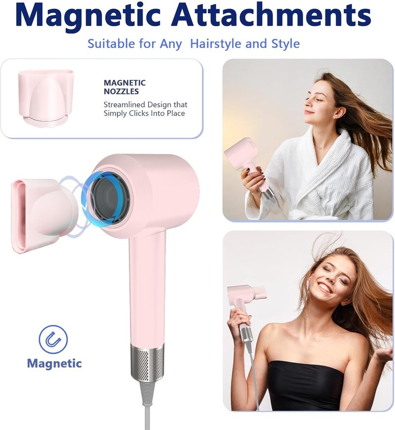 KIKVOOL Diffuser Hair Dryer - 110,000 RPM Ionic Blow Dryer for Thick Hair | Portable & Lightweight, Pink