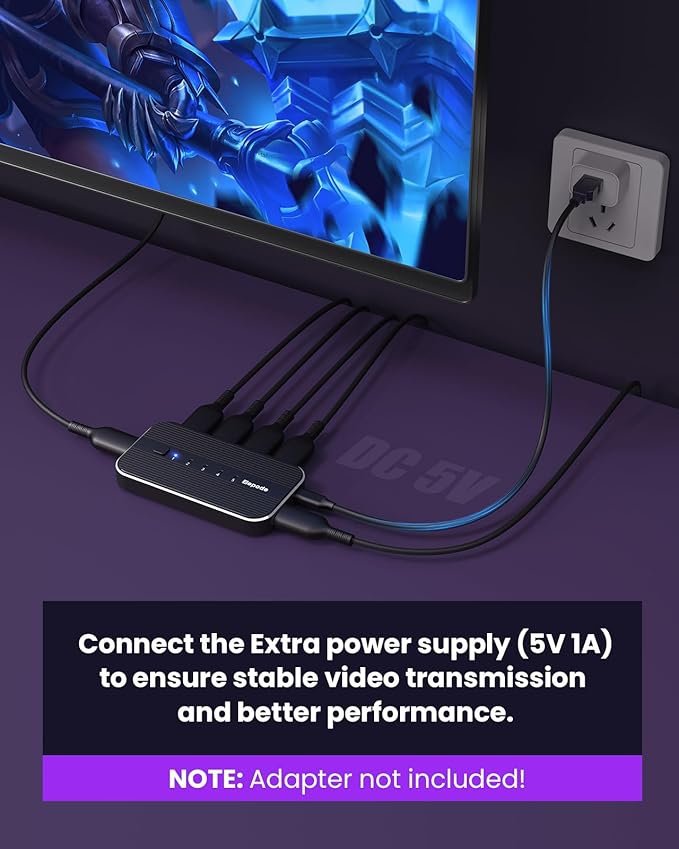 HDMI Switch 5 in 1 Out with Remote - 4K@60Hz, HDMI Splitter Support HDCP2.2, HDR, 3D, Dolby Support, 3 Port Switcher Selector Box with Xbox, PS5/4/3, Fire Stick Roku Blu-Ray Player (5 in 1 Out)