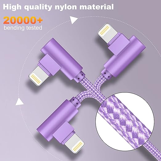 SAVEANGLE iPhone Charger 3 Pack 10FT USB A to Lightning Cables 90 Degree Charge Cable MFi Certified Nylon Braided Fast Charging Cord for iPhone 14/13/12/11/X/Max/8/7/6/6S/5/5S/SE/Plus/iPad