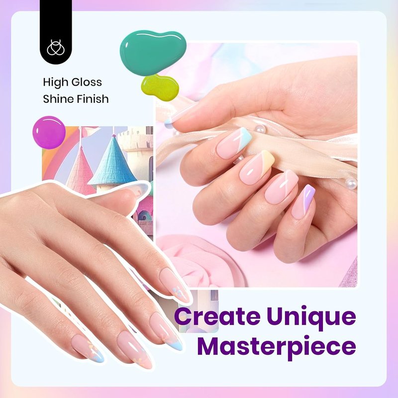 Beetles Pastel Gel Polish Set - Hema-Free Fairy Tale Dream Colors | 15ML Yellow, Pink, Blue, Purple