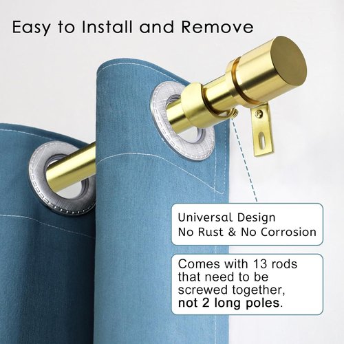 Byondeth Adjustable Curtain Rods - 16 to 200 Inches, 1 Inch Diameter, Elegant Gold Finish