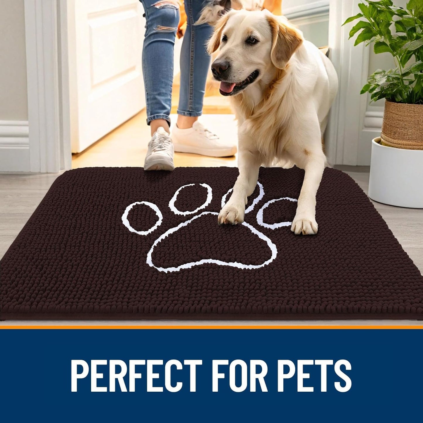 OLANLY Dog Door Mat - Absorbent Non-Slip Mud Mat for Dogs | Paw Print Design, 70x32, Quick Dry Brown