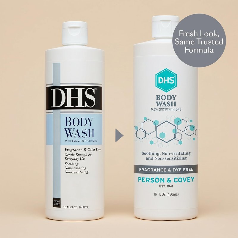 Person & Covey, Inc. DHS Moisturizing Body Wash - Gentle & Effective Body Wash Sensitive Skin, for Everyday Use - Unscented, Moisturizing for Men & Women, and Eczema Prone Skin - 2 Pack, 16 Oz.