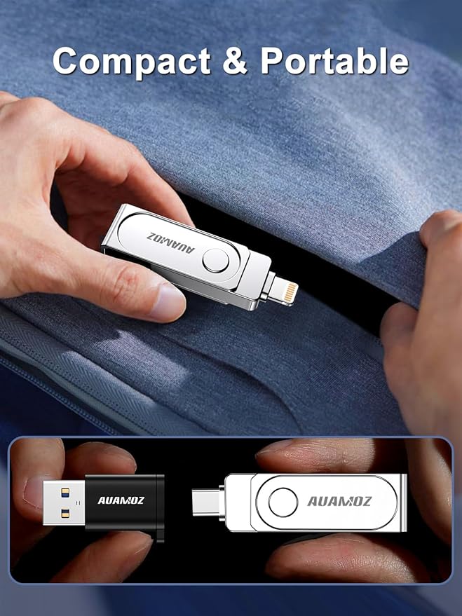 AUAMOZ 512GB Flash Drive Intended for iPhone, Memory Stick Storage Files Photos Videos Backup, Compatible with iPhone iPad Android PC, Plug and Play, No Application Required (Metal Silver)