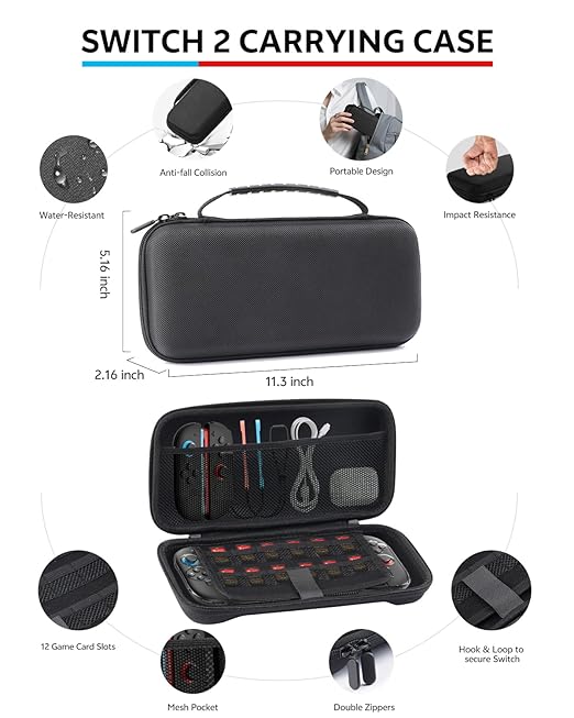 Pro Controllers Accessories Bundle for Nintendo Switch 2 18-in-1: Carrying Case, Screen Protector, Thumb Grip for Joycon, Dockable Console Protective Cover Shell, Steering Wheel, 2025 Switch2 Game Kit