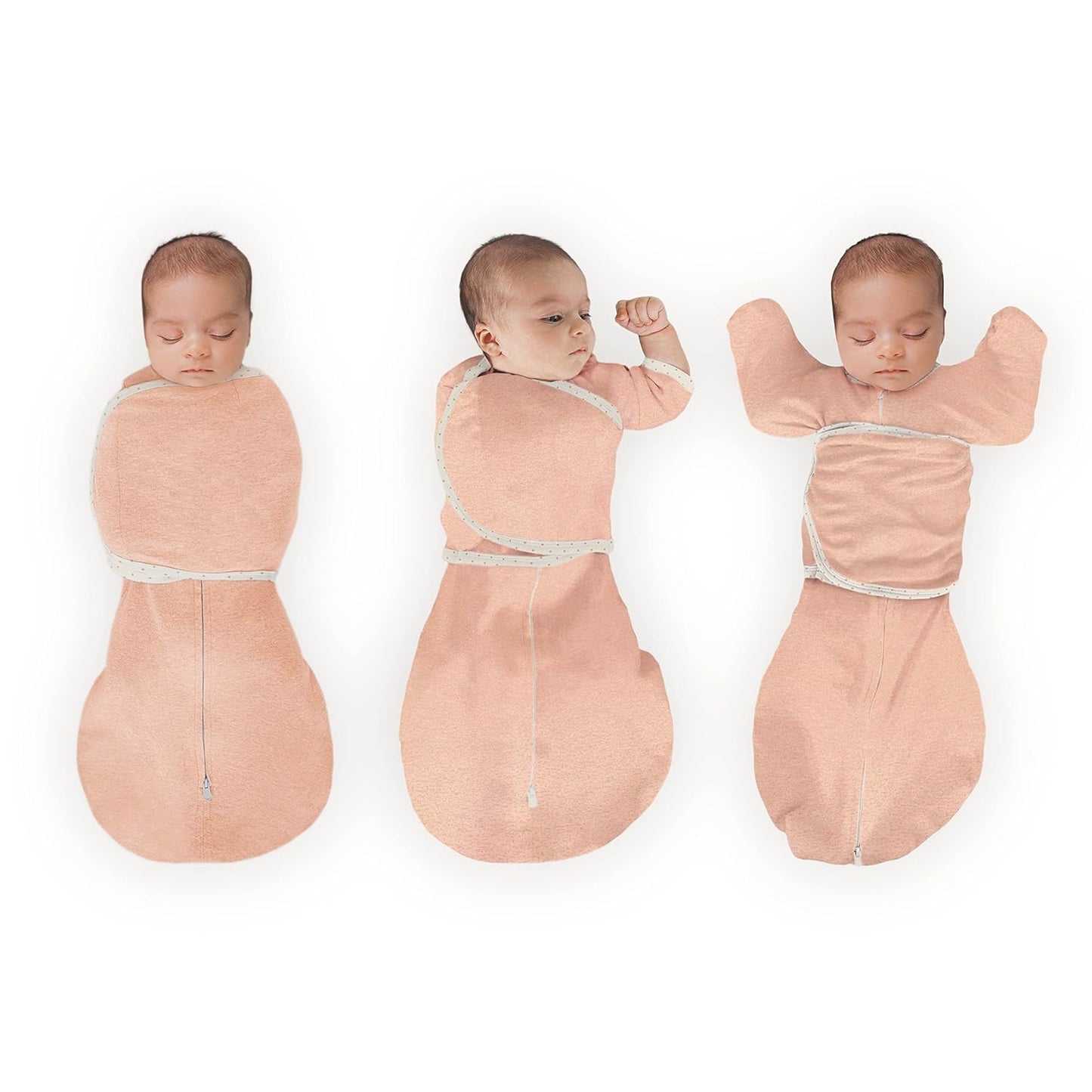 SwaddleDesigns 6-Way Omni Swaddle Sack - Arms Up Design for Newborns | Enhances Sleep, 12-18 lbs, Heathered Peach Blush