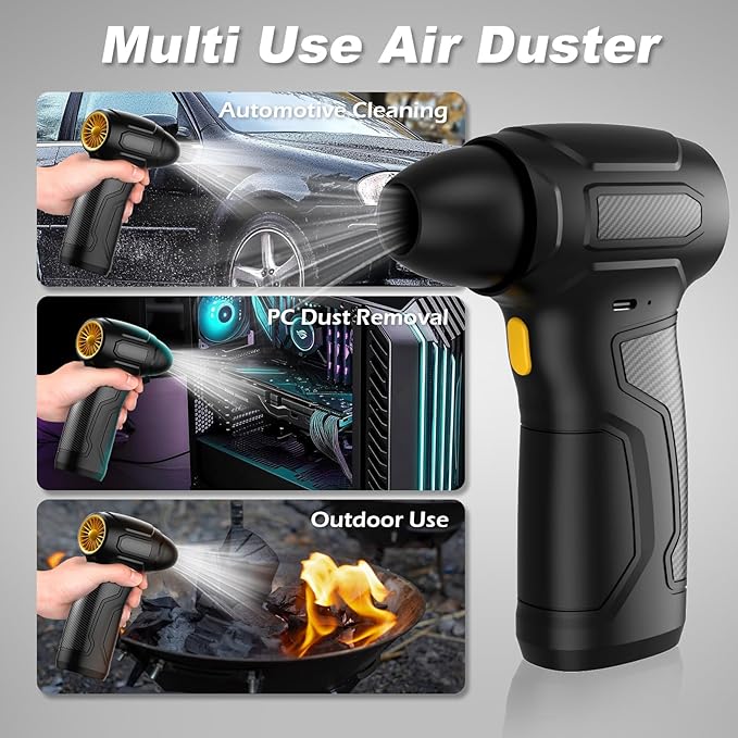 Tomzio Compressed Air Duster - 200,000RPM Electric Air Duster, Canned Air Blower Alternative for PC, Keyboard, Building Toys, Campfire, Leaf, Home Cleaning (Yellow)