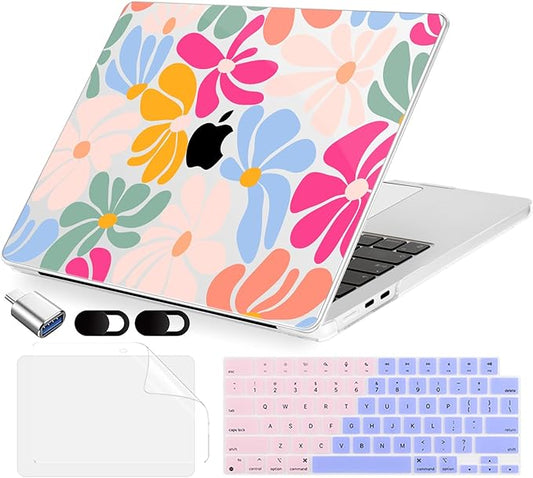 MecBevia Compatible with 2026 M5 MacBook Air 15 inch Case, 2026 2025-2023 M5 A3448 M4 A3241 M3 A3114 M2 A2941, Keyboard Cover, Screen Protector, Webcam Cover & Type-C OTG, ColorfulFlowers
