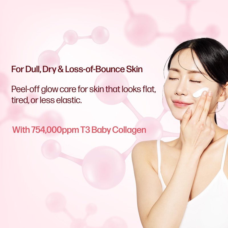 PESTLO Baby Collagen Glow Mask - Korean Peel Off Facial Mask Infused with Reallagen/T3 Vegan Collagen, Aginon, Volufiline for Hydrating, Firming, Glow, Glass Skin | Optional Overnight Use, 1.69 fl.oz