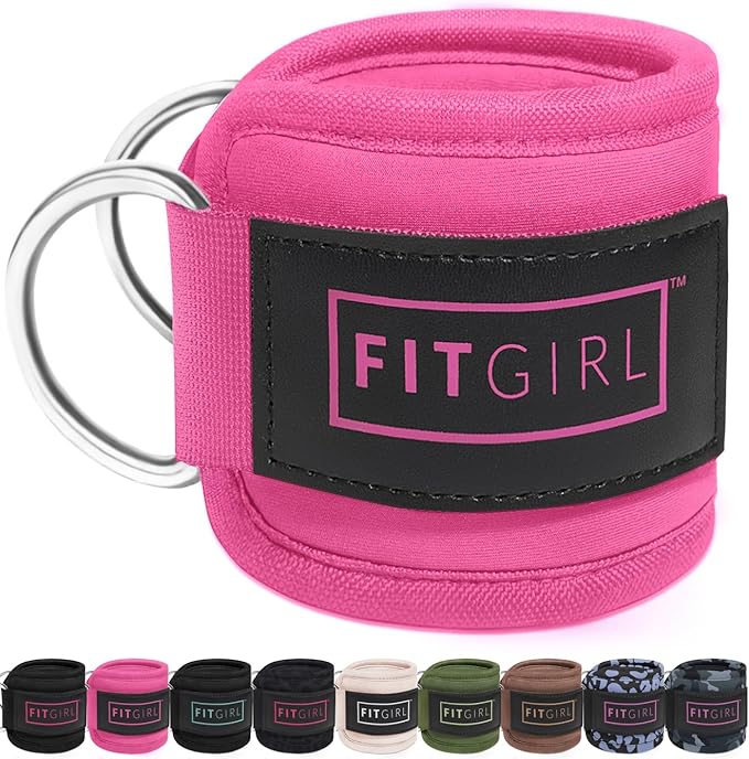 FITGIRL - Ankle Strap (Single) for Cable Machines and Resistance Bands, Work Out Cuff Attachment for Home & Gym, Glute Workouts - Kickbacks, Leg Extensions, Hip Abductors, Women Only (Pink, Single)