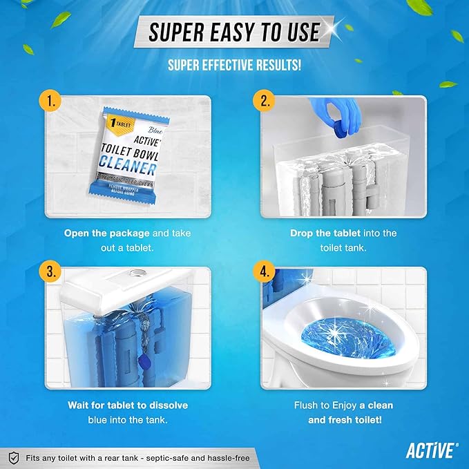 ACTIVE Automatic Toilet Bowl Cleaner and Mold Stain Remover - Includes 12ct Toilet Bowl Cleaning Tablets and 7oz Mold Stain Removing Gel