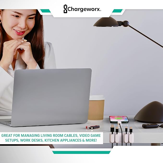 CHARGEWORX Magnetic Cable Clips 20-Pack – Adhesive Cord Organizer for Desk, Wall, Nightstand & Car – Magnetic Cable Holder for USB-C, Lightning, HDMI & Charging Cables – Cable Management Clips