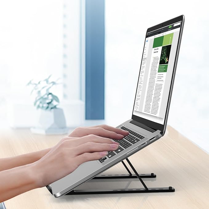 Gogoonike Adjustable Laptop Stand, Portable Laptop Riser for Desk, ABS+Silicone Foldable Ventilated Cooling Notebook Holder Stand for 10-15.6” Laptops, Tablets