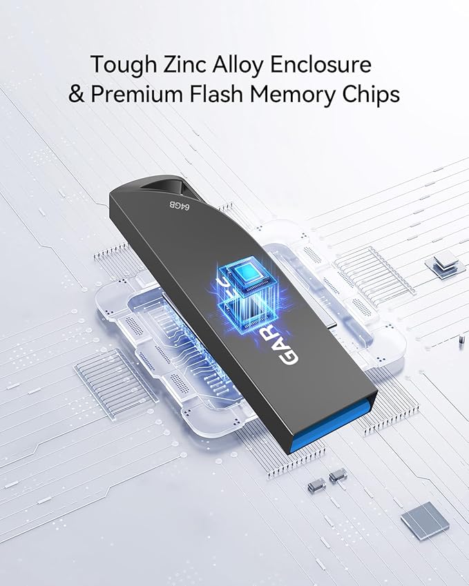 GARMESE 64GB USB 3.0 Flash Drive, Metal Waterproof & Slim Portable Memory Stick with Keychain Hole, Thumb Drive for PC/Laptop/Car/Travel Data Storage