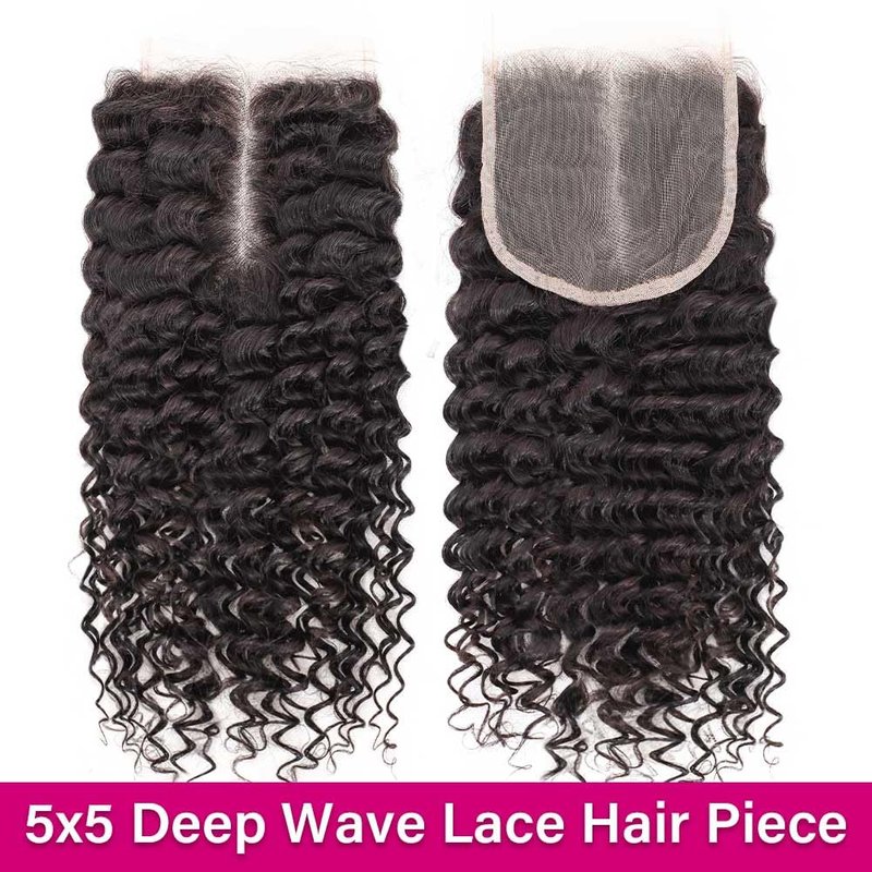 Omswet 5x5 HD Lace Deep Wave Closure Human Hair SKINLIKE 0.1mm Ultra-Thin Invisible HD Lace Pre Plucked Small Knots Closures 12A Unprocessed Brazilian Virgin Remy Hair Wet And Wavy 10 Inch