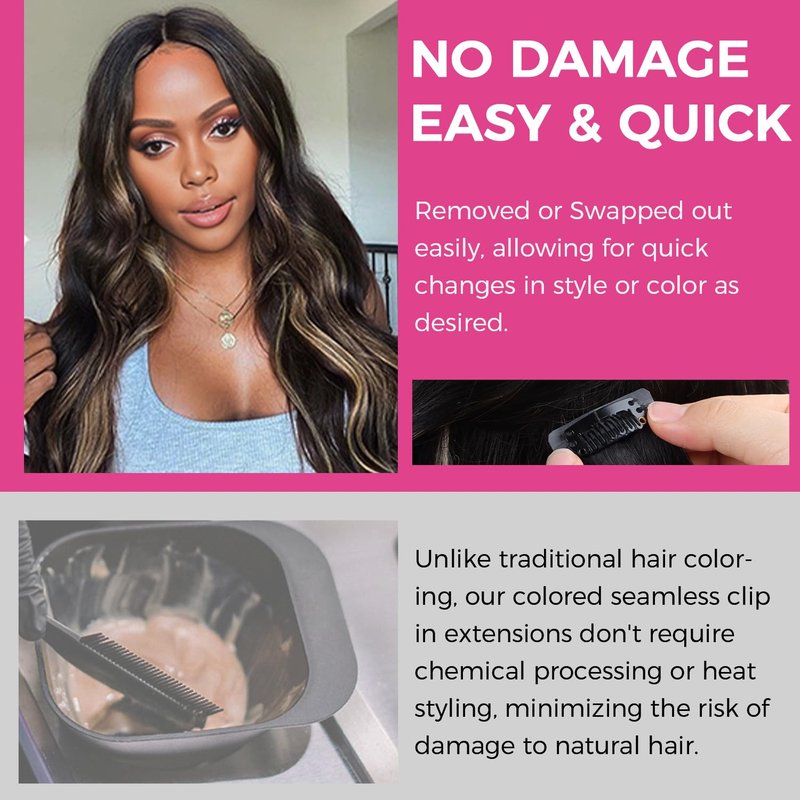Lashey Seamless Clip in Hair Extensions Human Hair Ombre Balayage Ash Brown Highlighted Honey Blonde with Natural Black Dark Roots Hair Extensions Real Human Hair 43g 4pcs 16 Inch Straight Clip ins