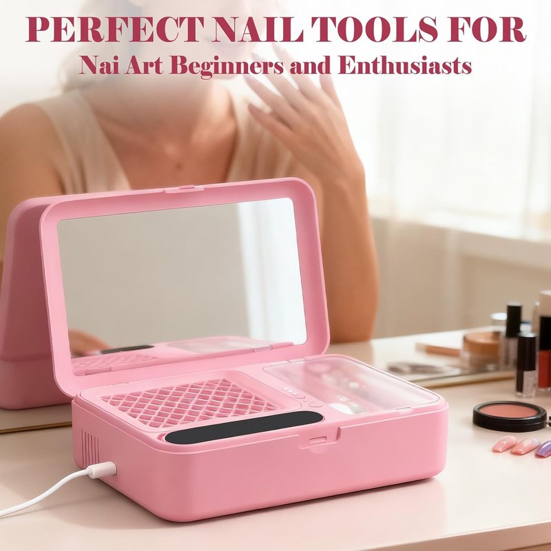 Nail Dust Collector & Cordless Electric Nail Drill Kit | Professional Manicure & Pedicure with 13 Bits - Pink
