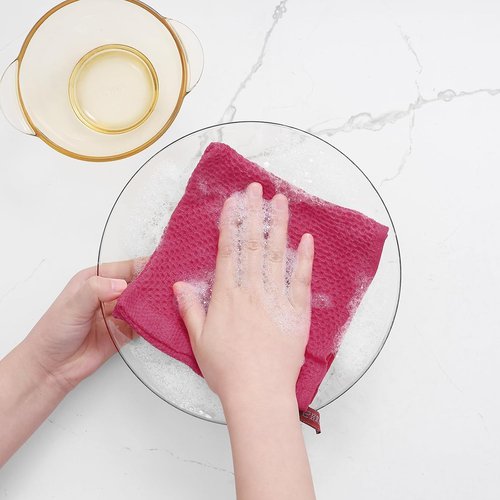 Homaxy Kitchen Dish Cloths - 100% Cotton Waffle Weave, Ultra Soft & Absorbent, 12x12 Inches, 8-Pack | Hot Pink