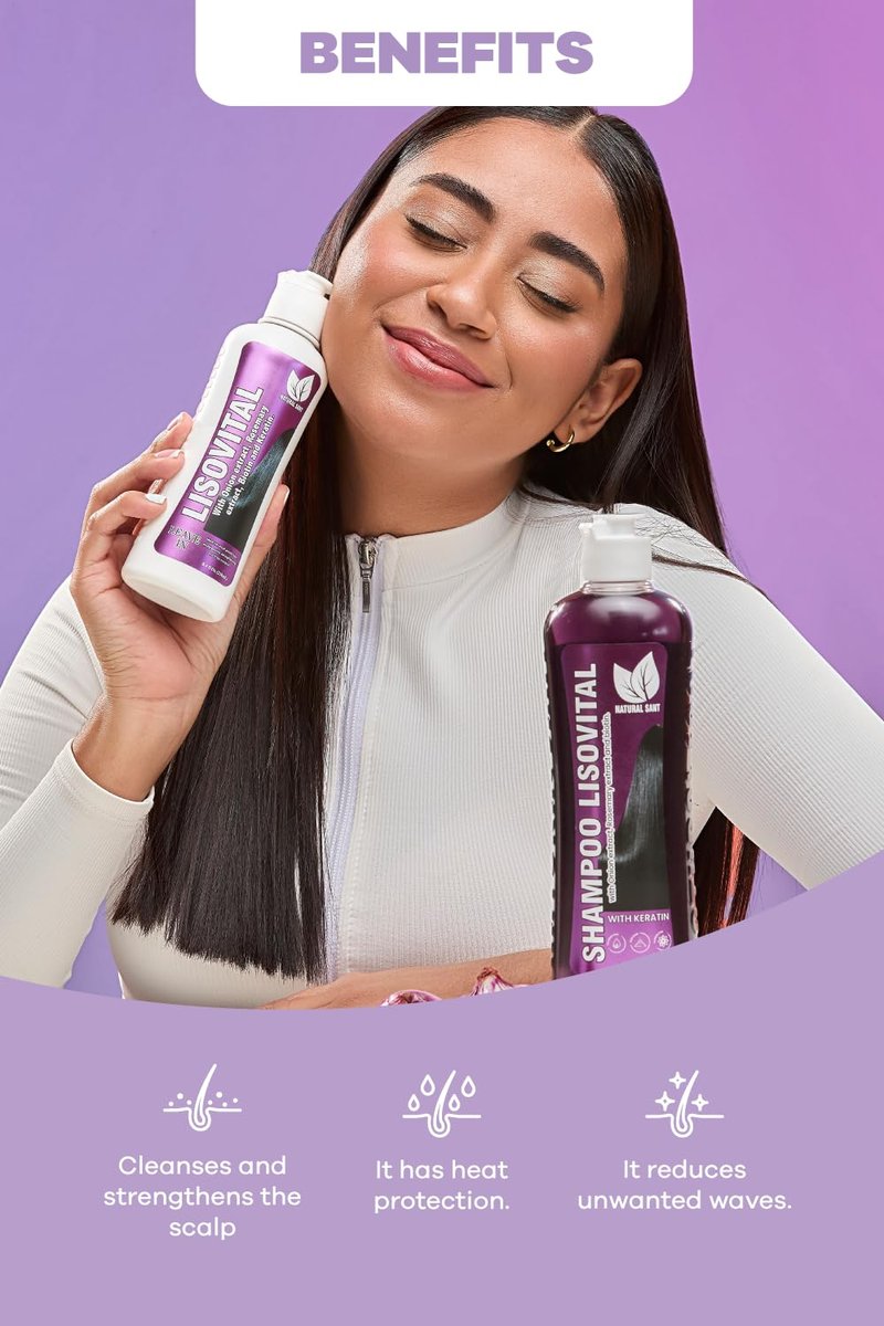 Natural Sant - Liso Vital duo kit - Shampoo & Leave-In Conditioner, Anti Frizz, Heat Protectant for Hair with Red onion extract, Biotin & Rosemary