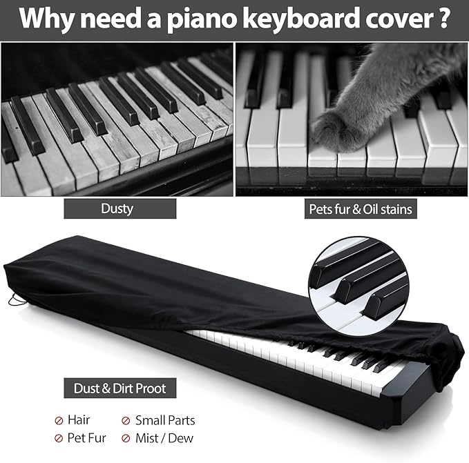 YNester 88 Keys Piano Keyboard Dust Cover -Adjustable Protective Covers Dust & Dirt Proof, Full Cover Elastic Cord Lock Easy Installation for Yamaha, Casio, RockJam,Alesis Digital Pianos