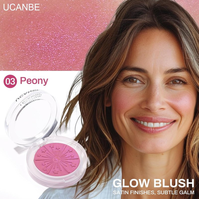 UCANBE Baked Blush Palette - Silky Blendable Powder for Natural Glow | 03 Peony