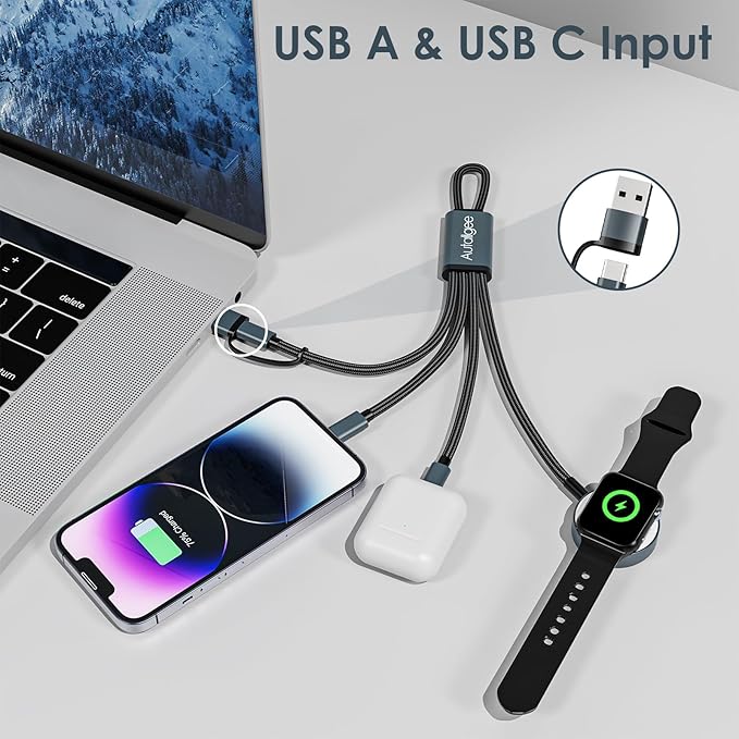 Travel Essentials for Apple Watch Charger,3 in 2 Short USB C Cable for Multi Charging Cable Cord,Vacation Camping RV Essentials Portable Designed for iWatch &iPhone 17-11 -8inch (Black) ﻿