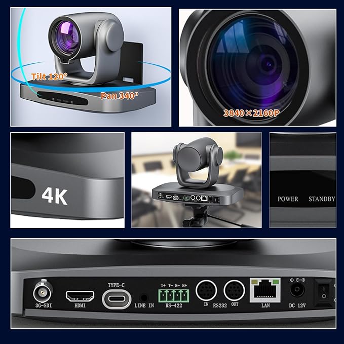 SZOOMSY 4K PTZ Camera AI AutoTracking 20X Optical Zoom HDMI SDI USB LAN POE Video Conference Camera for Live Streaming, Church Worship, Education, YouTube, Facebook