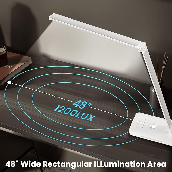 JOSTIC LED Desk Lamp with Night Light, Fast Wireless Charger, USB Charging Port, 10 Brightness, 5 Color Modes, Dimmable Bedside Table Lamp for Bedroom, Touch Control, Auto Timer, 1200Lux Super Bright