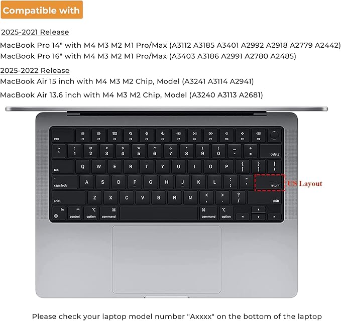 EooCoo Premium Keyboard Cover Skin Protector, Laptop Accessories Compatible with 2026 2025 2024 2023 2022 2021 M5-M1 Pro/Max MacBook Pro 14/16, M5-M2 MacBook Air 13/15, 2026 MacBook Neo 13, Clear
