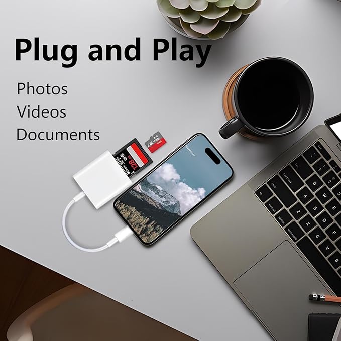 USB C SD Card Reader for iPhone 15/16/17, Dual Card Slots Micro SD Card Reader USB C Support SD and TF Memory Card Adapter, Trail Camera Viewer Memory Card Reader for iPhone 17/iPad/MacBook