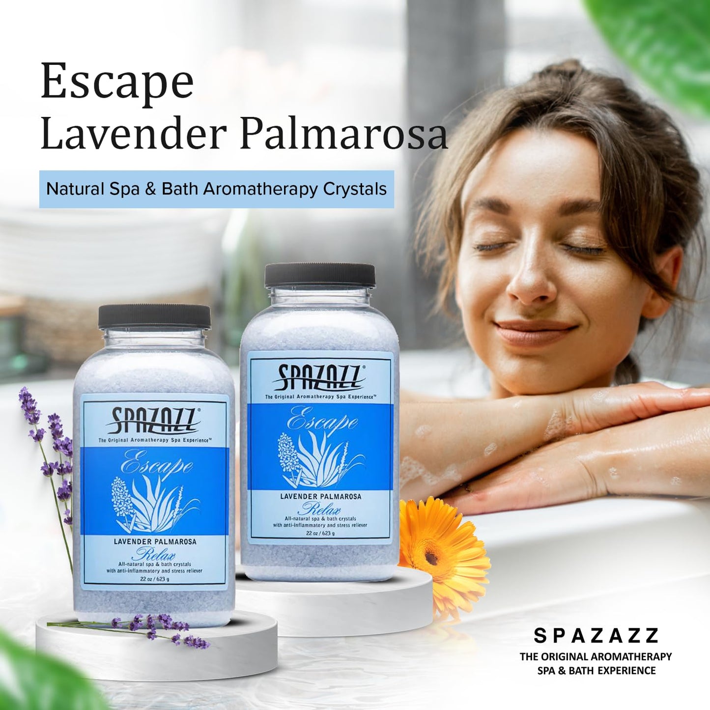 Spazazz Aromatherapy Hot Tub Crystals – Palmarosa Lavender Bath Salt for Bathtub & Hot Tub Spa – Relaxing Bath Salts – Aromatherapy Bath Salt – Lavender Bath Soak & Spa Essentials