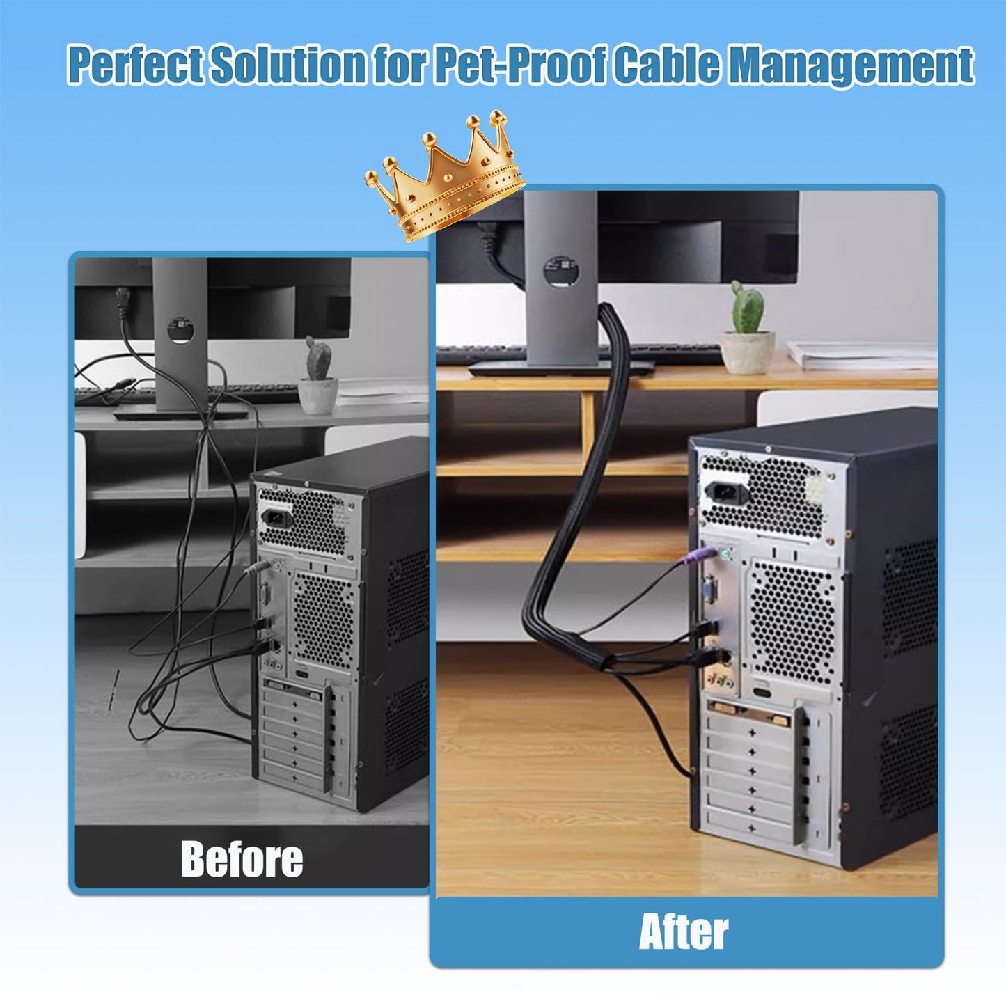 1 inch Cord Protectors from Pets No Chew, 10ft Wire Protector Cord Covers for Pets, Flexible Cable Sleeve Cord Management for TV Computer Wires