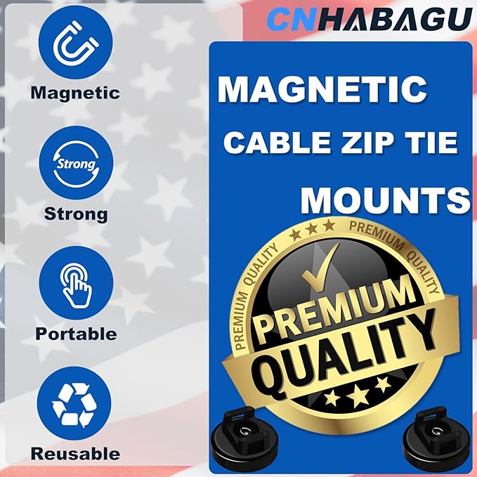 CNHABAGU Magnet Zip Tie Mount Magnetic Zip Ties Mount 25LBS Strong Multipurpose Wire Cable Holder Mount Wire Clips Management for Home Office Marine Electrical Wiring (Black, 6 Piece)
