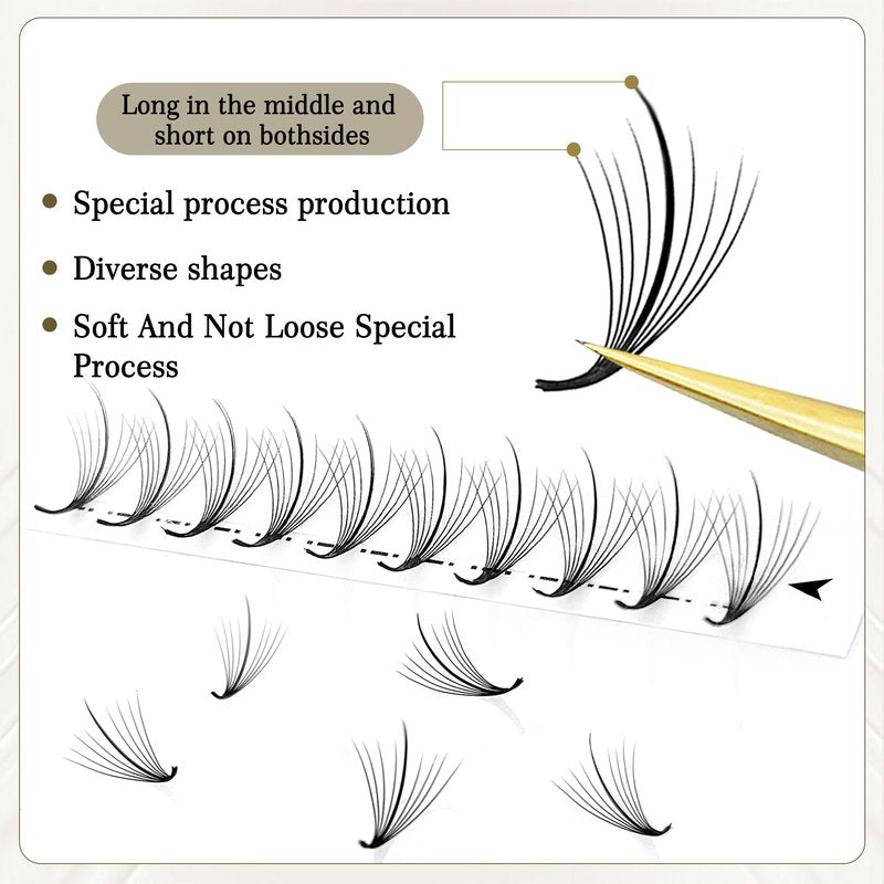 CoMango Wispy Premade Fans Eyelash Extensions 5D 7D 9D Spikes Lash Fans C/D Curly Pointy Stem Volume Lashes Extensions 0.07mm Thin Base Handmade Lash Extensions (black, 120fans-9D-C-Mix8-15mm)
