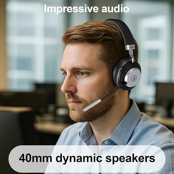 Wantek Wireless Bluetooth Headset with Microphone for Work,45Hrs Playtime with Mute Button,On-Ear Headset with Noise Cancelling Mic for PC,Laptop,Smartphone,Remote Work,Office,Home,Zoom,Skype