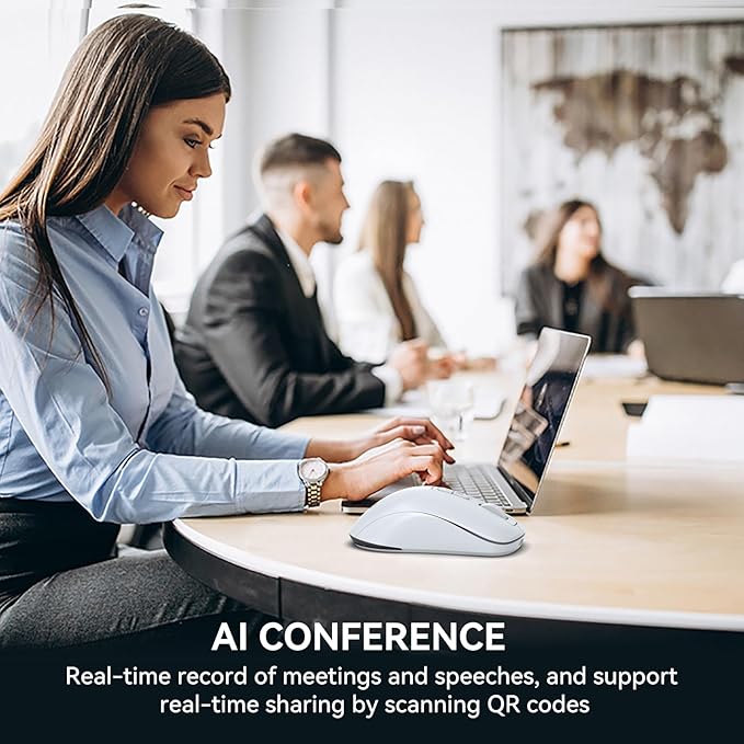 MIMOUSE EM4AI White AI Mouse with Voice Typing, Ergonomic Wireless Mouse for PC/Laptop, 3 Devices Bluetooth Computer Mice for Lecture & Meeting, Windows Mac OS Compatible Portable Mouse Gadgets Gift