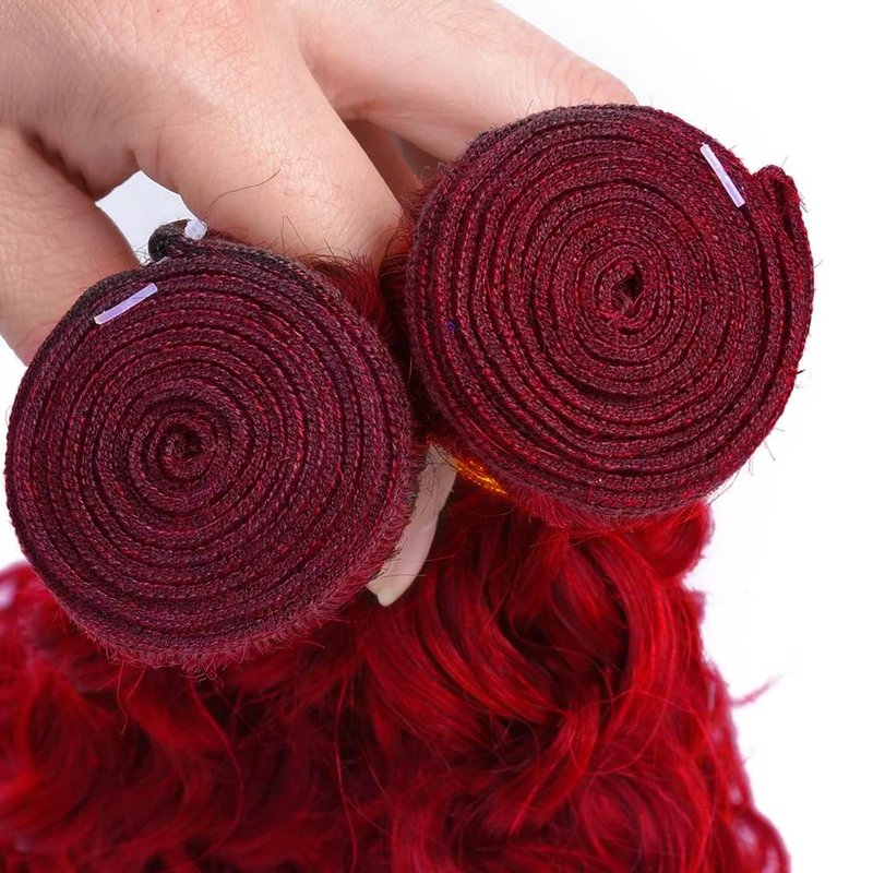 Red Kinky Curly Hair Bundles - Unprocessed Virgin Hair Extensions | Soft Burgundy, 12 Inch