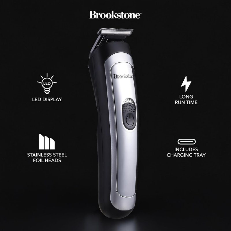 Brookstone Hair & Beard Trimmer Kit - Precision Grooming with Adjustable Combs & Accessories | 14-Piece Set