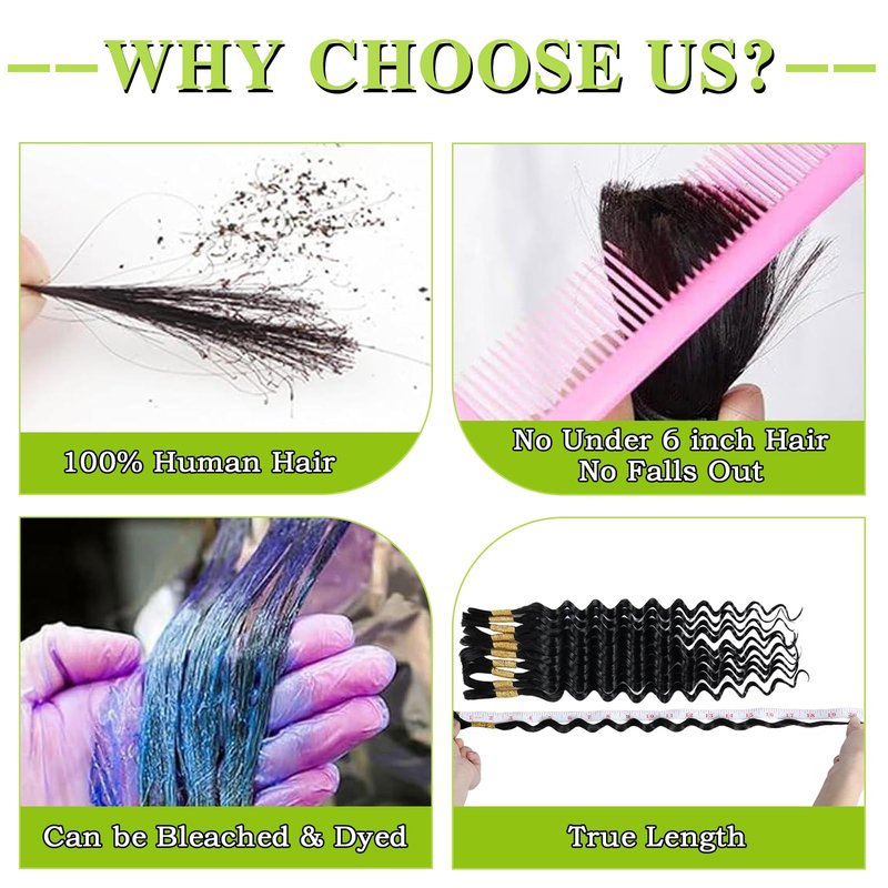 Human Braiding Hair 12A Deep Water Wave Bulk Human Hair 75g 18 Inch No Weft 10 Braids Per Pack Wet and Wavy Braiding Natural Black