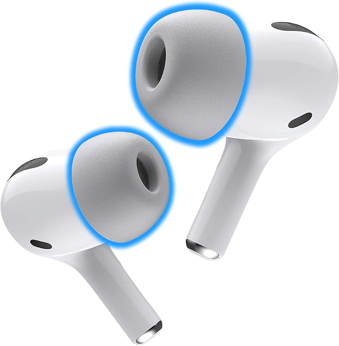 Foam Masters Memory Foam Ear Tips for AirPods Pro 1st & 2nd Gen | Comfortable | Secure | Better Noise Cancellation | Version 3.0 Replacement Buds (Large - 3 Pairs, Gray)