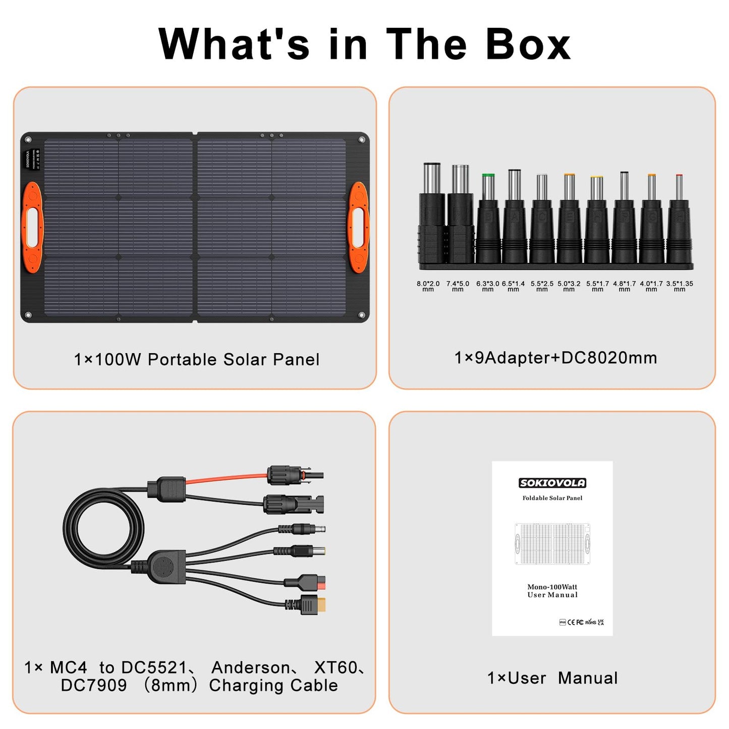 SOKIOVOLA N-Type 16BB 100W Portable Solar Panel 18V ETFE Portable Foldable Solar Charger NextGen 25% High Conversion Folding Solar Panel for Camping Outdoor RV