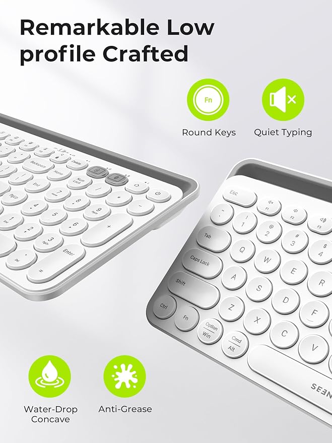 seenda Bluetooth Keyboard and Mouse for iPad, CTU-301 Wireless Multi-Device Connection Bluetooth+2.4G Keyboard Mouse Combo with Tablet Holder for iPad/MacBook/Windows, iOS/Android/Phone, White