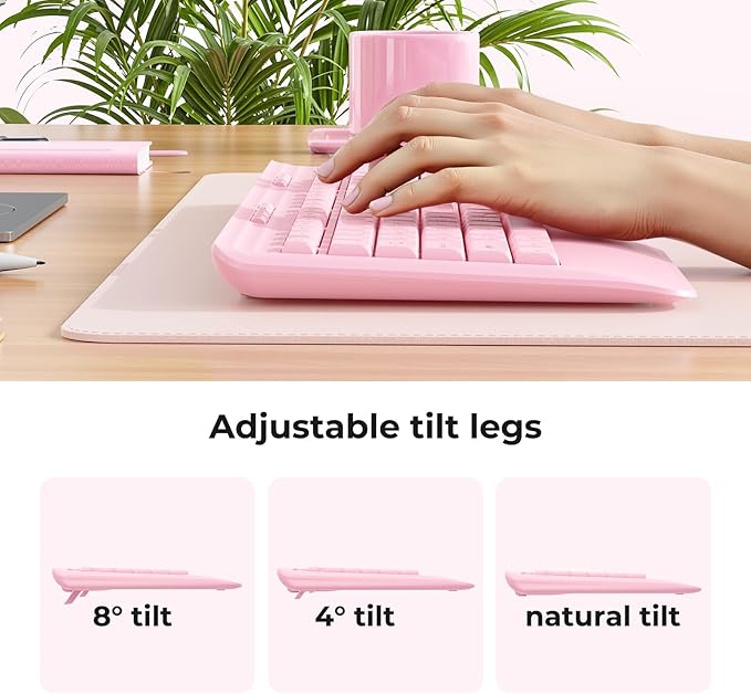 KOPJIPPOM Wireless Keyboard and Mouse Set with Quiet Keys, 2.4G Full Size Ergonomic Keyboard with Wrist Rest, Protective Covers, Soft Touch Silent Design for Windows, Computer, PC and Laptop
