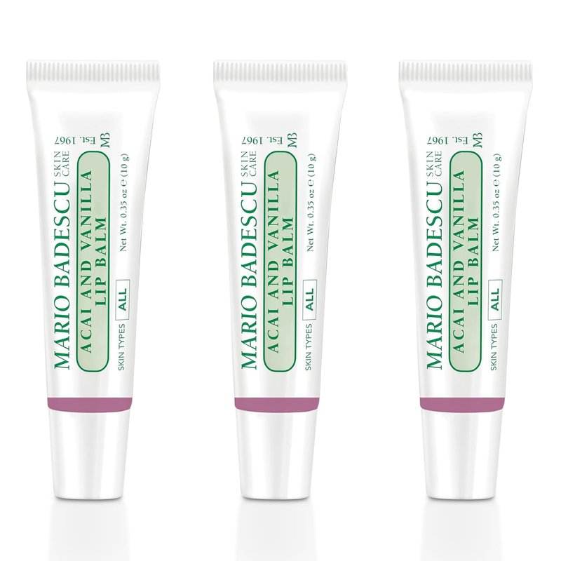 Mario Badescu Moisturizing Acai and Vanilla Lip Balm for Dry Cracked Lips, Infused with Coconut Oil and Shea Butter, Ultra-Nourishing Lip Care Moisturizer for Soft, Smooth and Supple Lips, 3 Pack