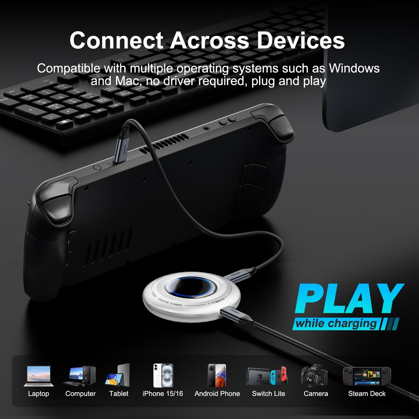 FP108 2TB Magnetic Portable SSD, External Solid State Drives with PD-100W and 2050MB/s USB-C 3.2 Gen 2x2, Play While Charging, Compatible with iPhone 16/15 Pro Max, Android, PC, Mac, Switch Lite