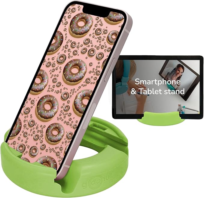 GoDonut Original – Smartphone and Tablet Stand – Compatible with Devices UP to 0.5" Thick Including Protective Cases - for use at Work, at Home, Travel and on-the-go - Lime Green
